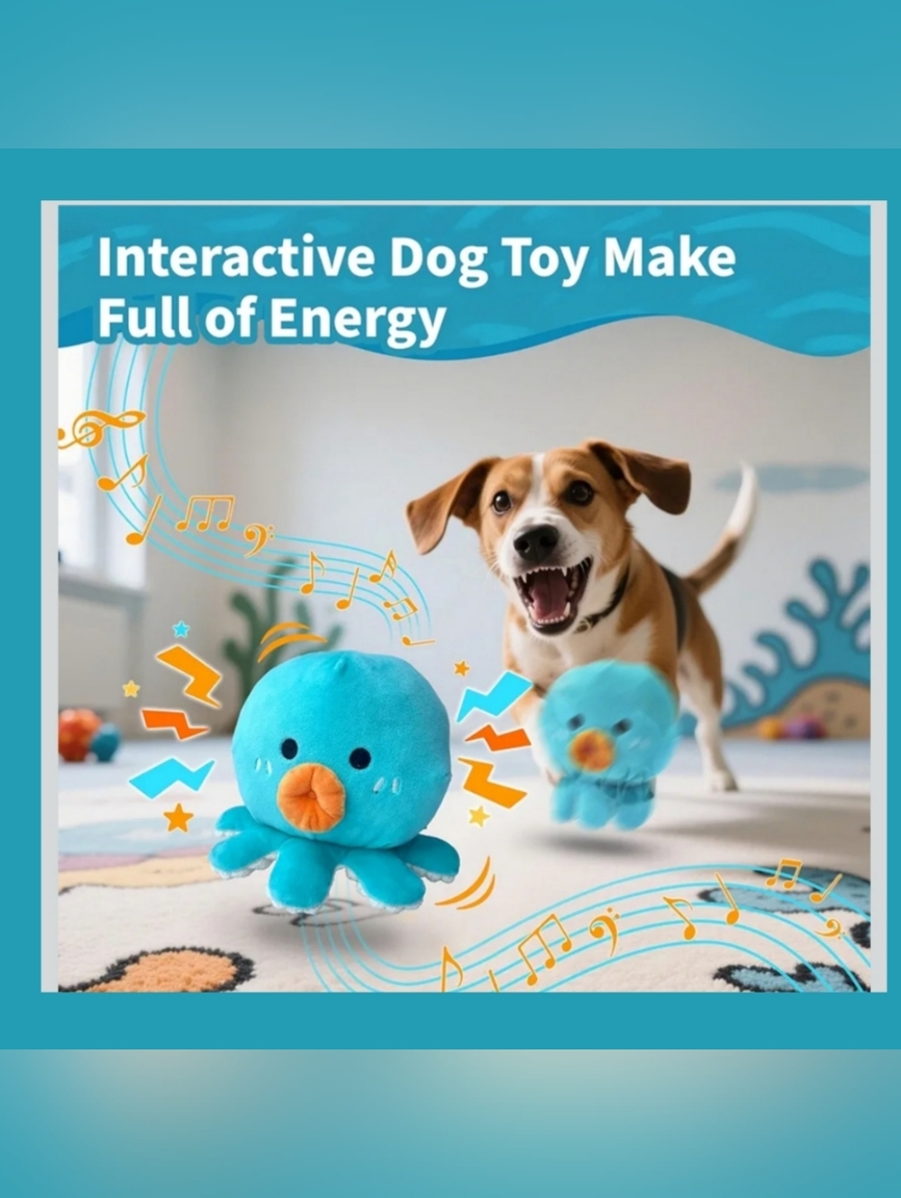 Plush Blue Octopus Dog Toy with Orange Beak